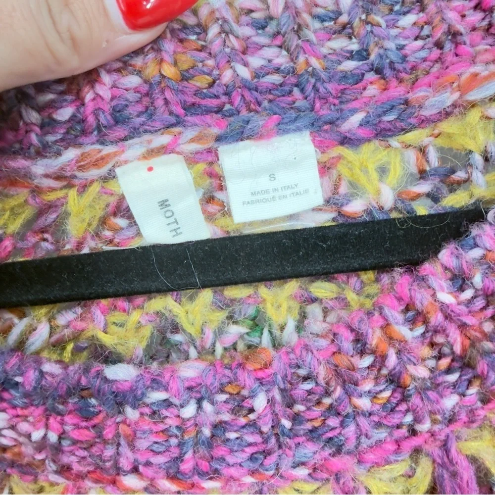 Anthropologie MOTH Multicolor Chunky Knit Sweater Size Small Wool Mohair Italy
